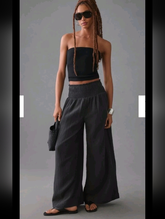 Anthropologie Pants - Anthropologie Wide Leg Smocked Boho Flowy Gauze Resortwear Beach Vacation PantXS